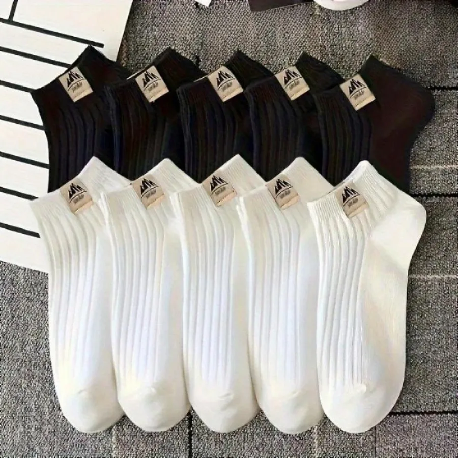 

10 Pairs Unisex Polyester Crew Socks, Simple Solid Color Ribbed Socks for Men and Women