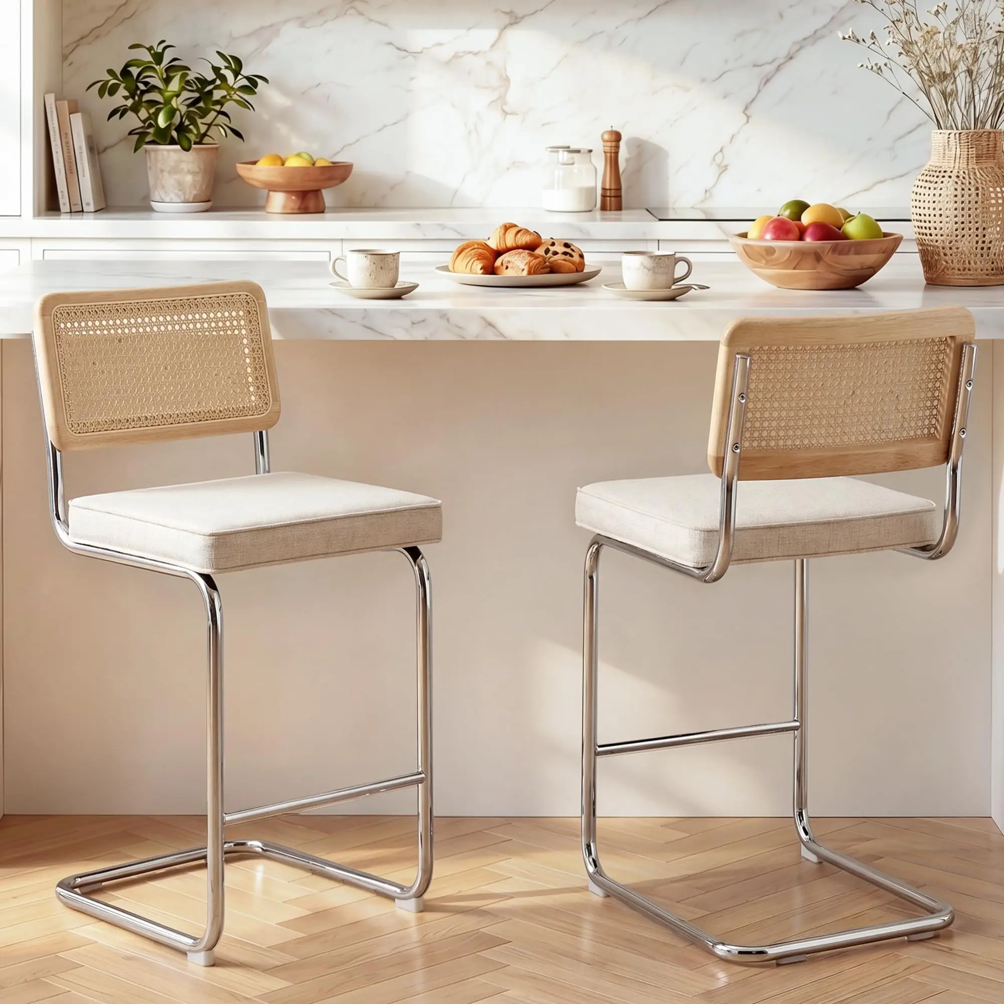 Natural Rattan Counter Stools Set of 2, 26