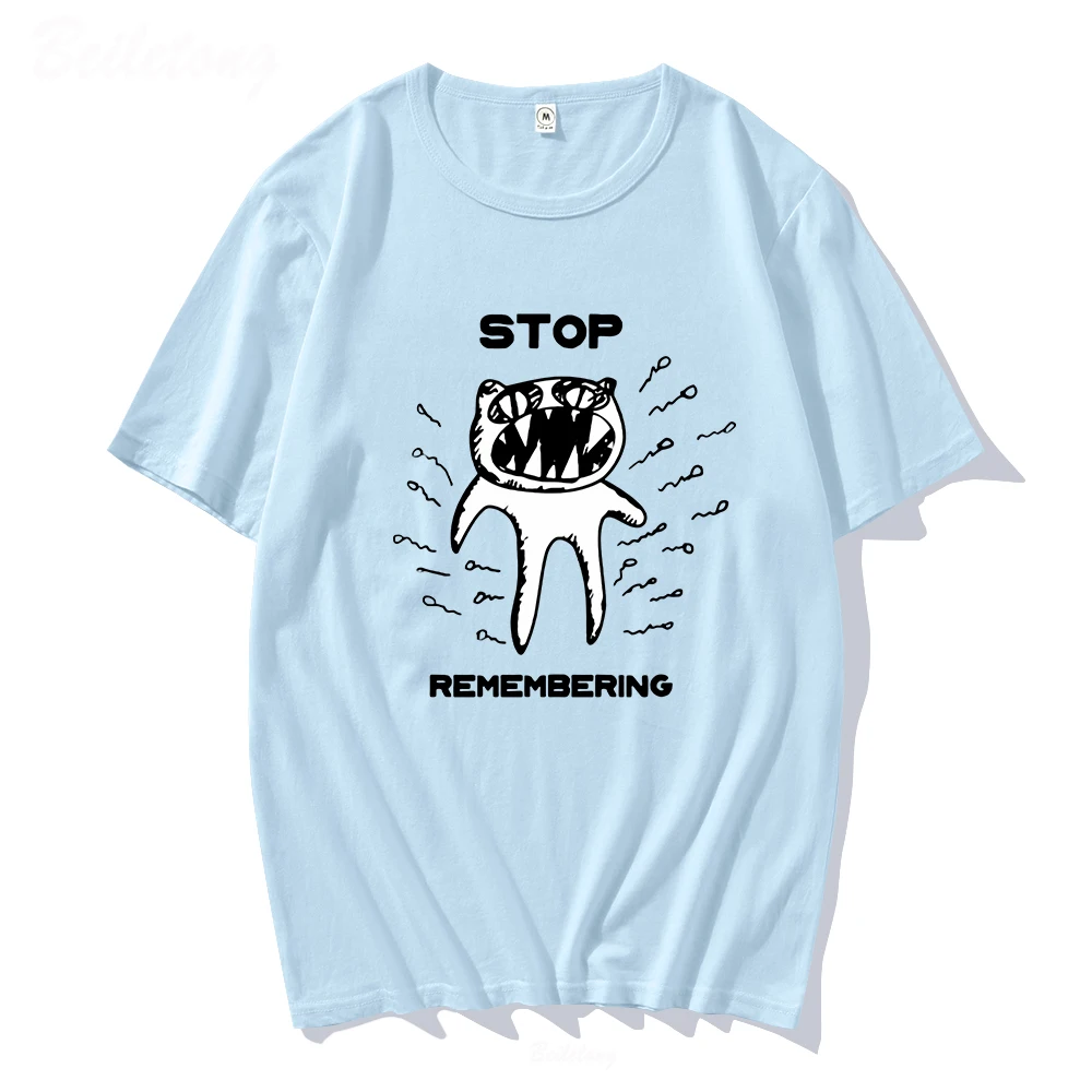 Radiohead T Shirt Men STOP REMEMBERING Funny Print Oversized 100%Cotton Unisex T-shirts Indie Rock Band Music Tees Harajuku Tops