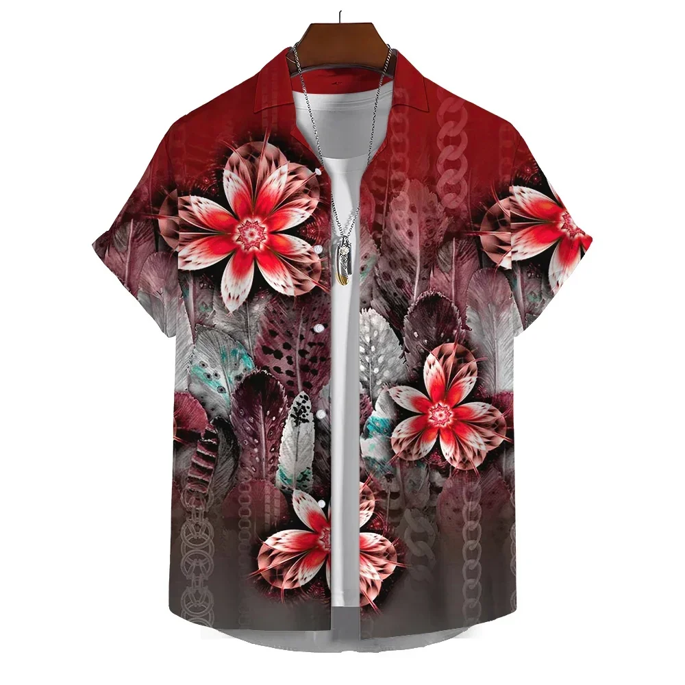 Men's Retro Short Button-Down Shirt Summer Casual Hawaiian Clothing Harajuku Clothing Retro Floral Shirt Plus Size Men's Shirt