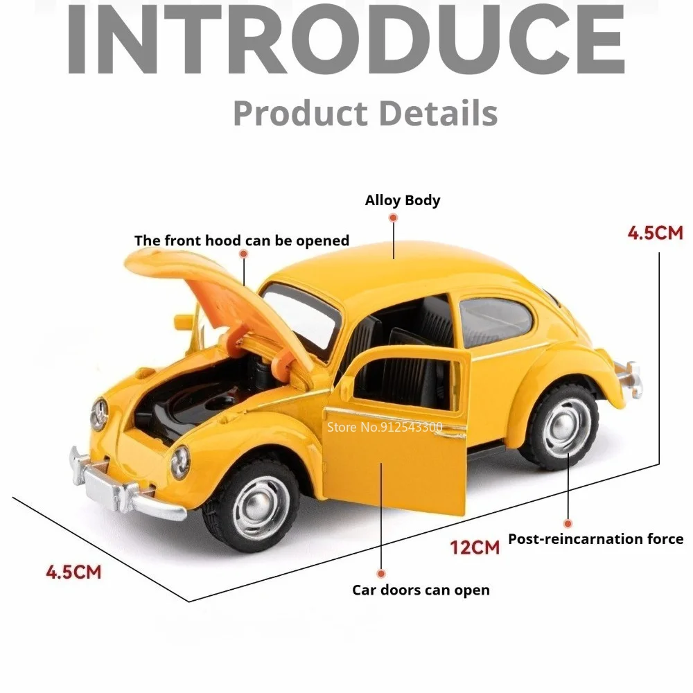 1:36 Beetle Vintage Classic Car Mdoel Toy Metal Diecast Doors Opened Strong Durable Miniature Vehicles Toys Holiday Celebrations