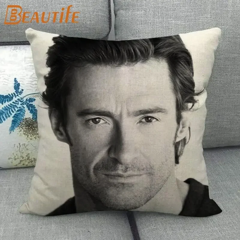 Custom Hugh Jackman Pillowcase  Wedding Decorative Cotton Linen Pillow Case For Home Pillow Cover 45X45cm One Side