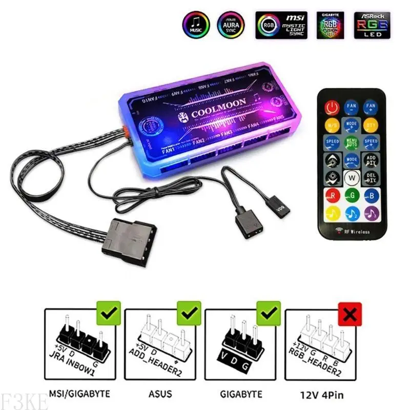 AP28 CoolMoon  Fan Intelligent Music Controller Motherboard Synchronization  Controller Remote Control with Cable
