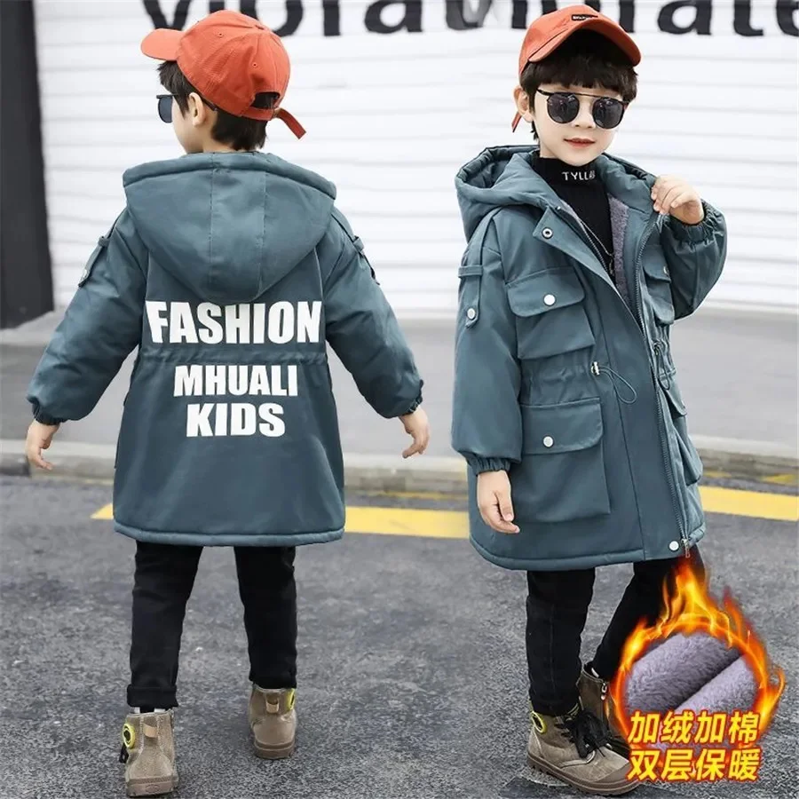 5-14T Children Jacket Parkas Coat For Boys Winter 2024 New Fashion Big Fur Collar Thick Warm Padded Jackets High Quality