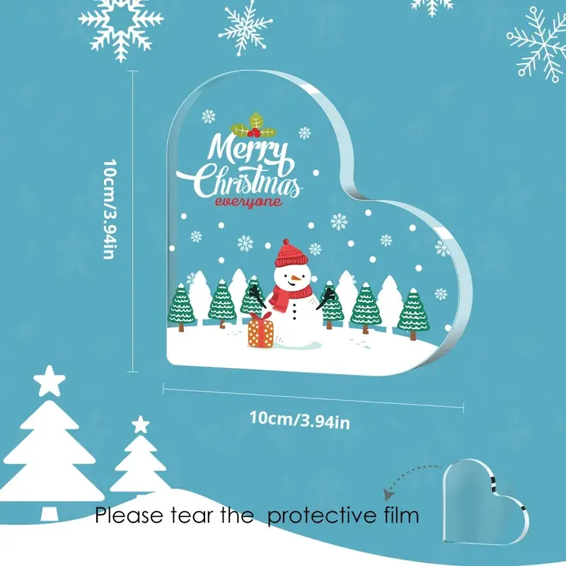 2D Flat, 1pc Contemporary Acrylic Heart-Shaped Christmas Ornament - 2D Flat Tabletop Decorative Sign, No Electricity Needed,