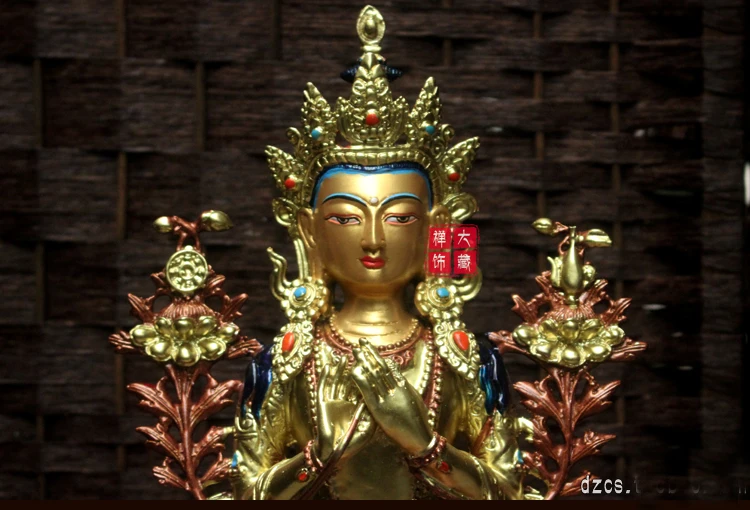 33cm LARGE # GOOD # Buddhist disciple efficacious Safety Protection Tibet Nepal Gold-plated Jampa brass Buddha statue