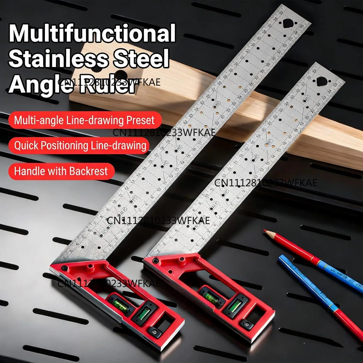 Professional Measuring Instrument with Dual Axis Level Bubble and Multiple Angled Hole Designs for Carpentry Projects