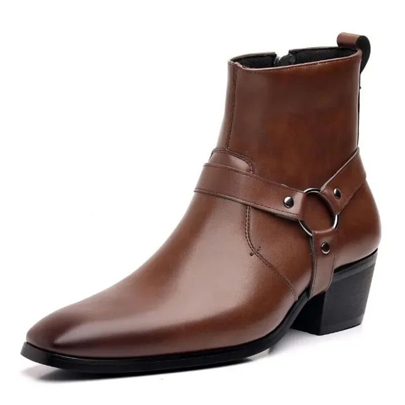 Luxury Man Chelsea Ankle Boots Casual Leather Western Cowboy Boot Black Brown Zip Wedding Office Dress Shoes Men Motorcycle Boot