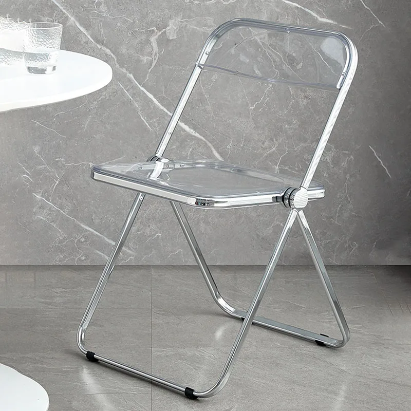 Transparent Acrylic Chair Modern Restaurant Folding Dining Chair Stainless Steel Frame Ergonomic Design Chair Balcony Rest Stool