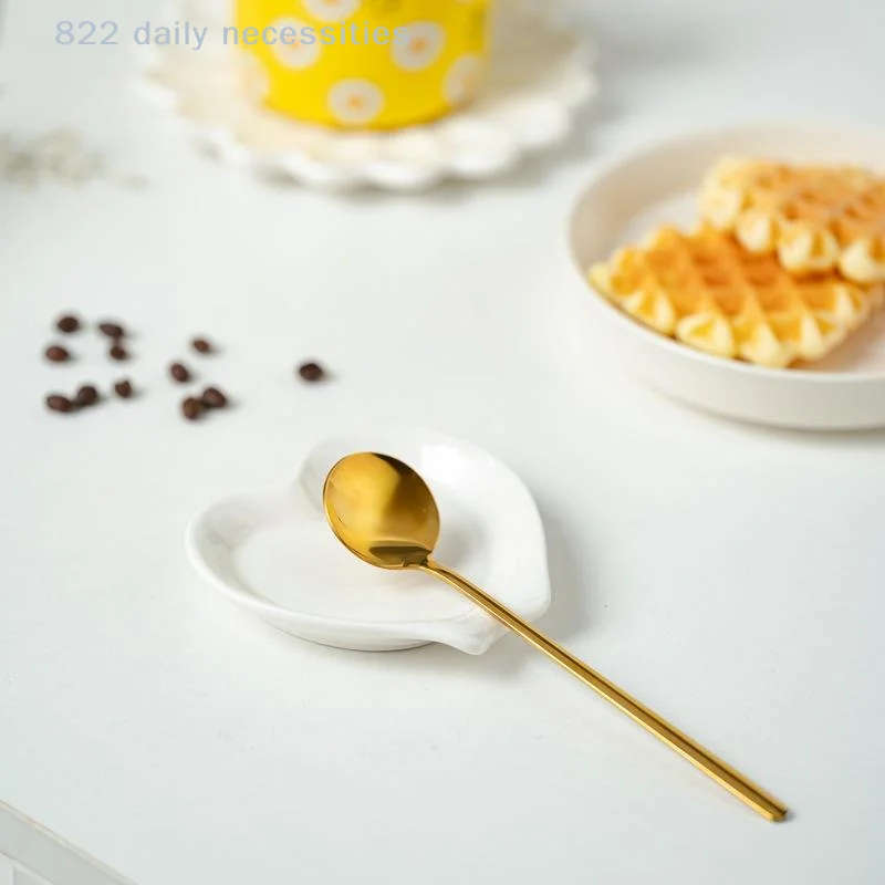 convenientCreative Heart Shaped Ceramic Spoon Rest Pad Coffee Spoon Holder Soup Ladle Rack Kitchen Utensils Tableware Organizer