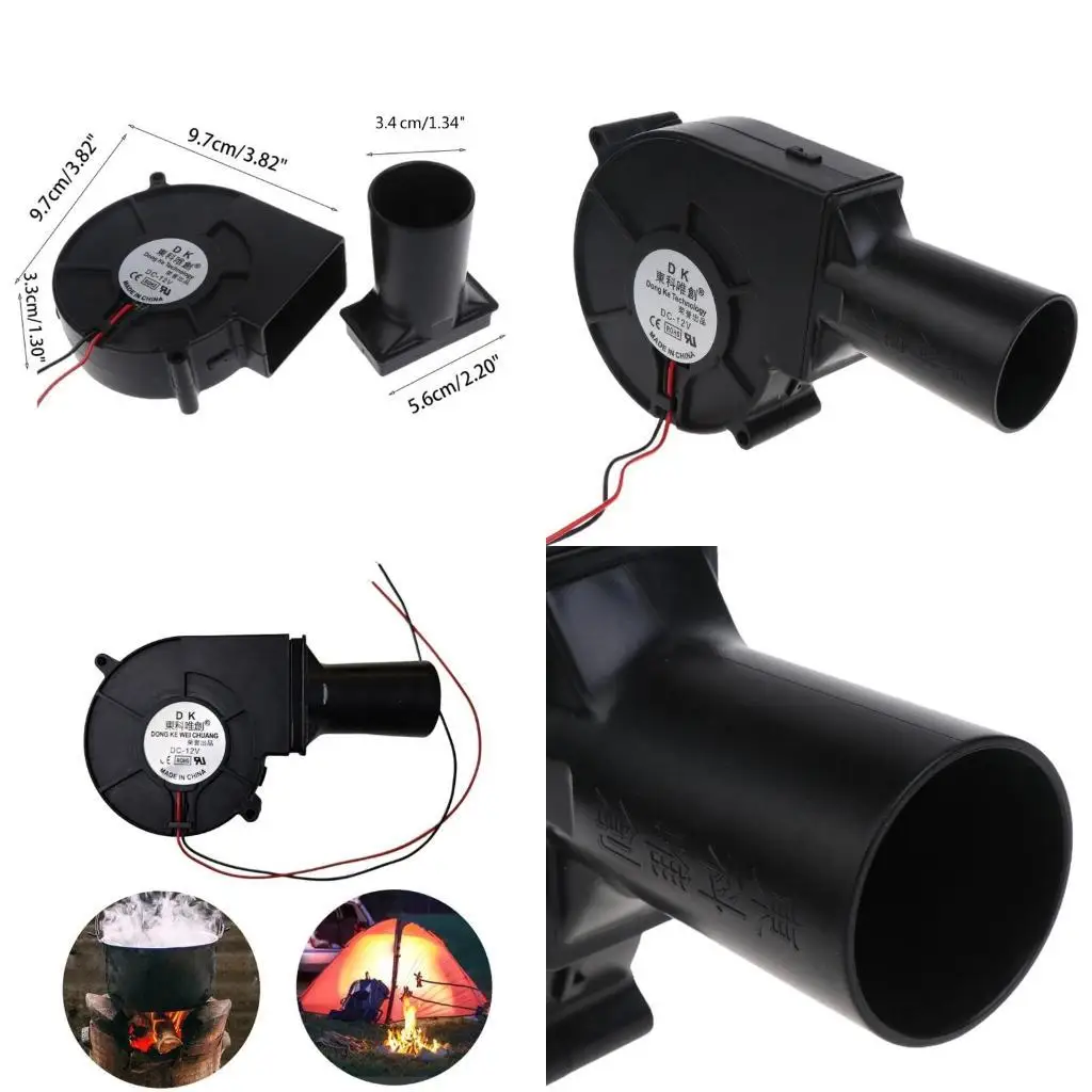 

652F 97mm x 33mm Air Blower, 12V 2A 9733 Fan with Air Duct for Picnic Grill Stove Cooking DIY Starter