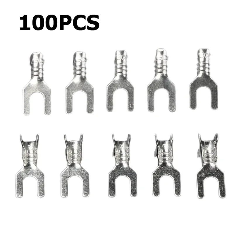 100Pcs Y-Type Terminal Wire Connector Fork Terminal Wire Naked Connector Electrical Terminal Assortment Kit for Cable 3.2/4.2mm