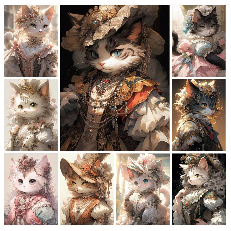 New 5D Diamond Painting Cat Girl Princess Diy Full Rhinestone Embroidery Sale Cartoon Animal Mosaic Picture Wall Decor AA4799