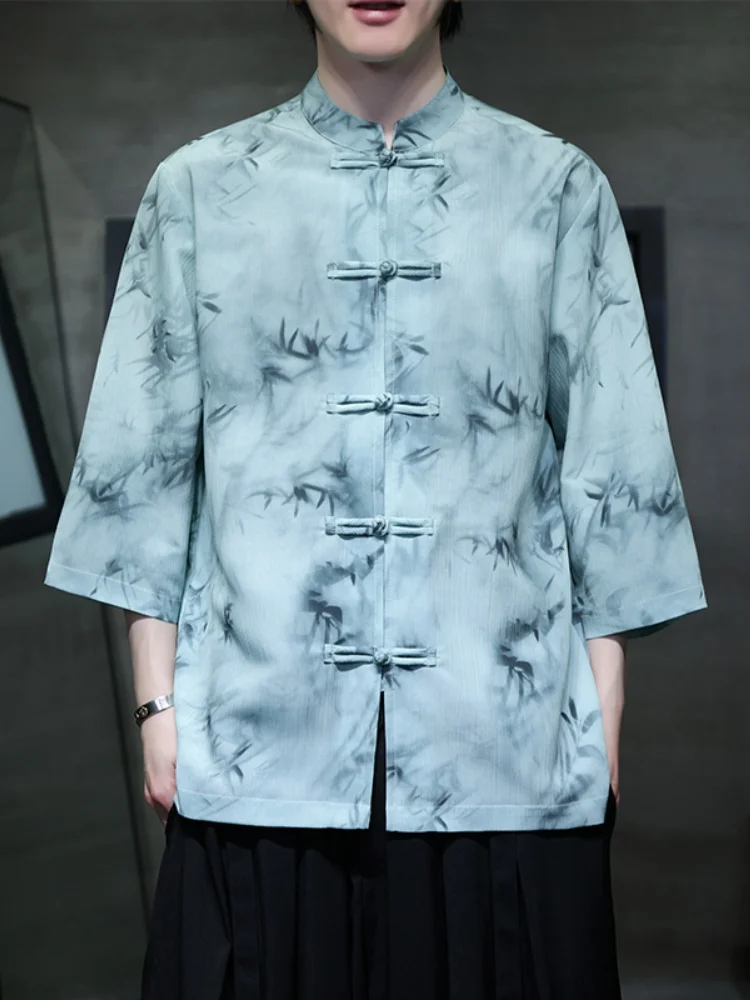 

New Chinese Sle Casual irt Thin ort Sve Loose Fit Large Size f Sve Summer Breathable Retro Button up Stand Collar