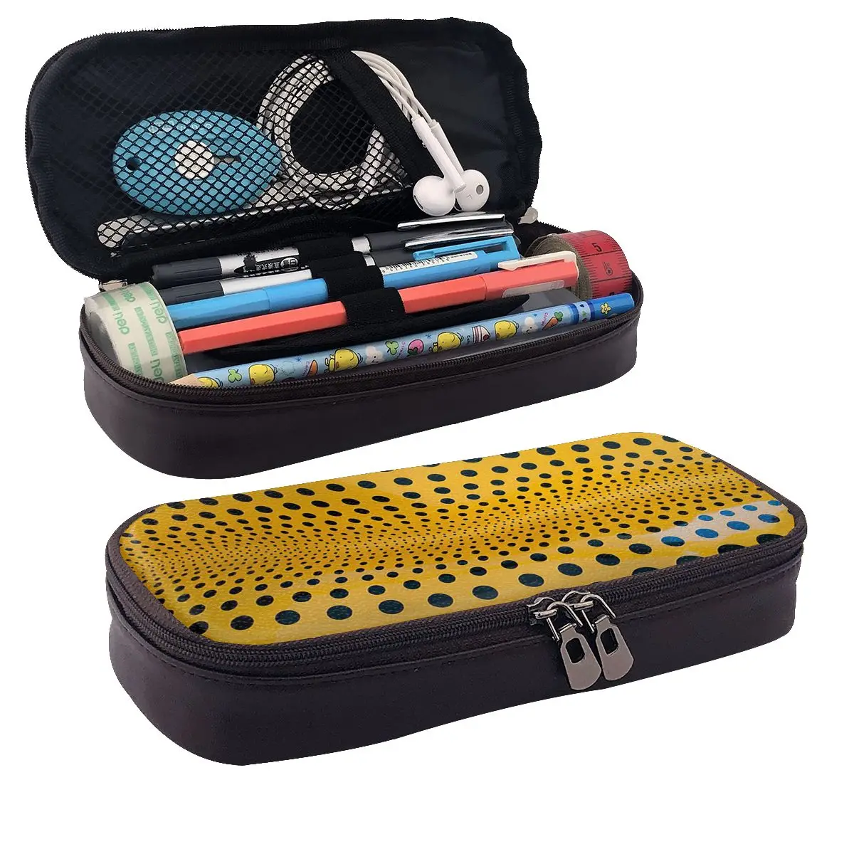 Yayoi Kusama Abstract Painting Leather Pencil Case Pen Holder Storage Stationery Supplies Big Capacity Pen Box Pencil Bag
