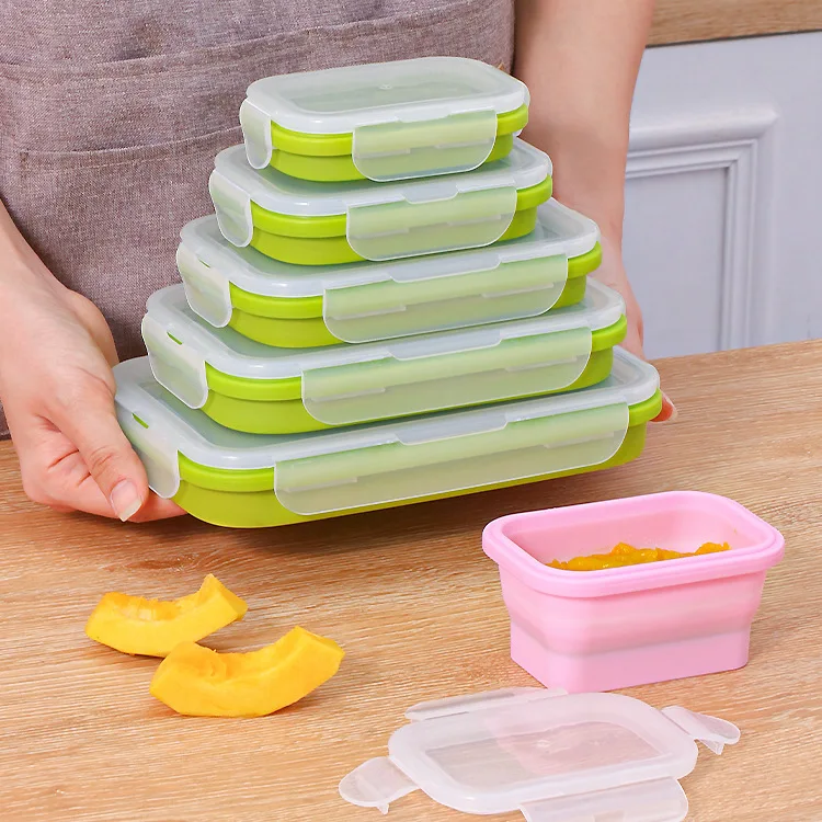 Microwave Safe Silicone Lunch Box Set, Divided Food Grade Bento Container, Leak Proof Portable for Work