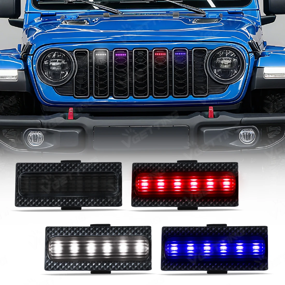 

4 шт. RGB решетка света для Jeep Wrangler JL 2024 2025 многоцветная светодиодная сигнальная лампа дневного света передний бампер гриль лампа