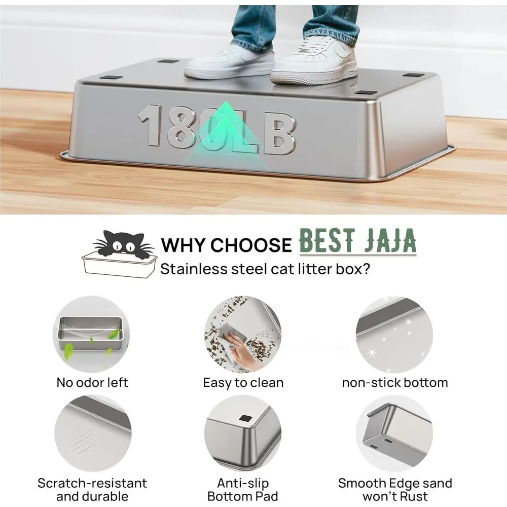 صندوق نفايات كبير جدًا من الفولاذ المقاوم للصدأ مع غطاء قلاب، تنظيف ذاتي، دخول علوي عالي الجوانب للقطط الكبيرة، فلتر كربون مدمج