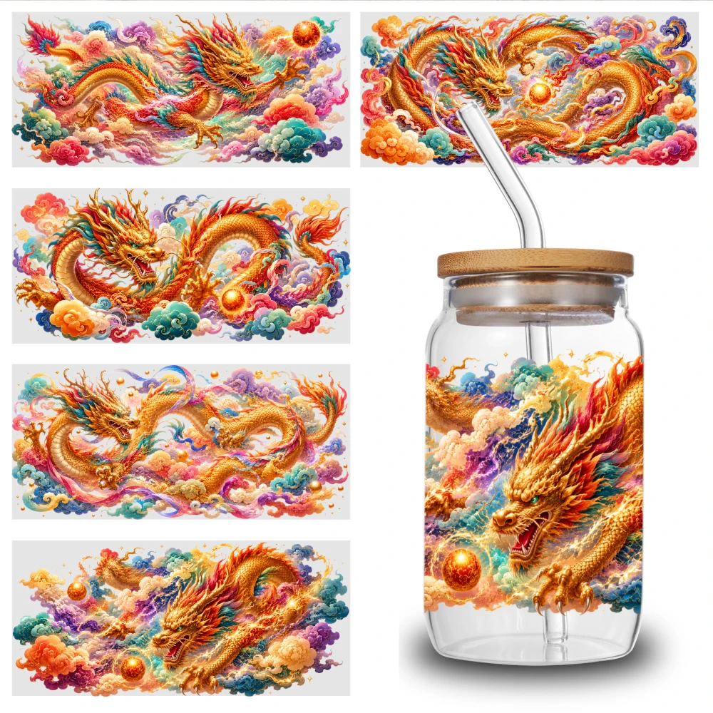 5 Sheets Dragon Clouds UV DTF Stickers Transfer Sticker Decal Suitable for 16 oz Glass for 16 oz Tumbler