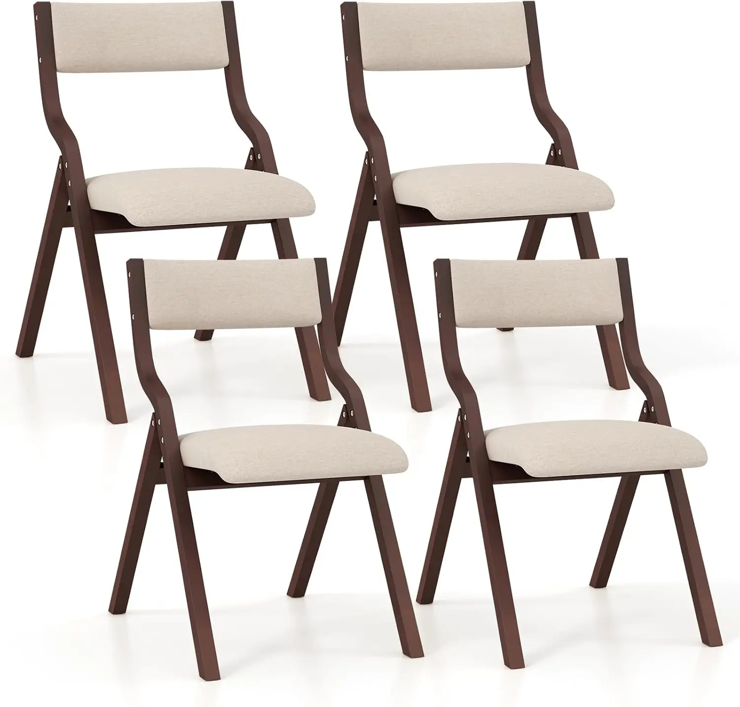 GOFLAME Opvouwbare eetkamerstoelen set van 4, gemonteerde opvouwbare stoelen met gewatteerde zitting en massief houten frame, moderne extra stoelen voor