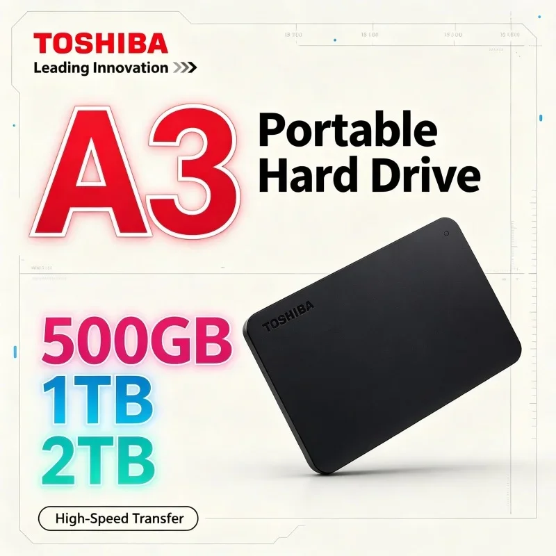 Toshiba A3 HDTB410YK3AA Black USB 3.0 Fast Transfer Compact Hdd 500GB 1TB 2TB Portable Drive for Desktop Pc Archive Storage