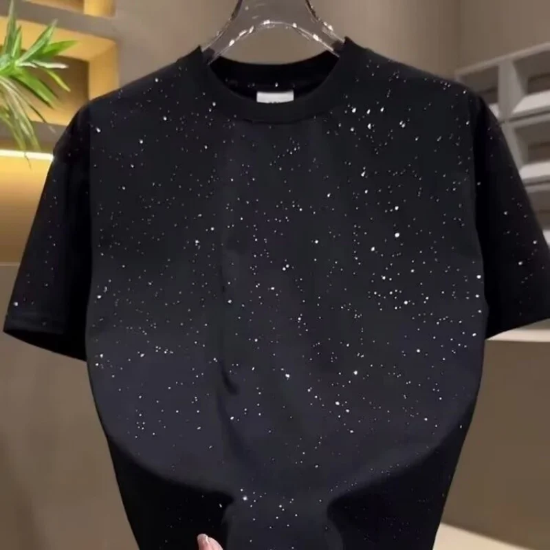 2026 summer new men's starry sky sequin short sleeved T-shirt fashionable and casual versatile base shirt