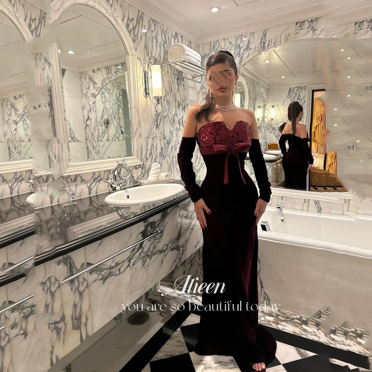 Aileen Bordeauxrode Dames Avondjurk Zeemeermin Damesjurken voor speciale gelegenheden فسات CNN •__ Op maat gemaakte Пла • Pailletten