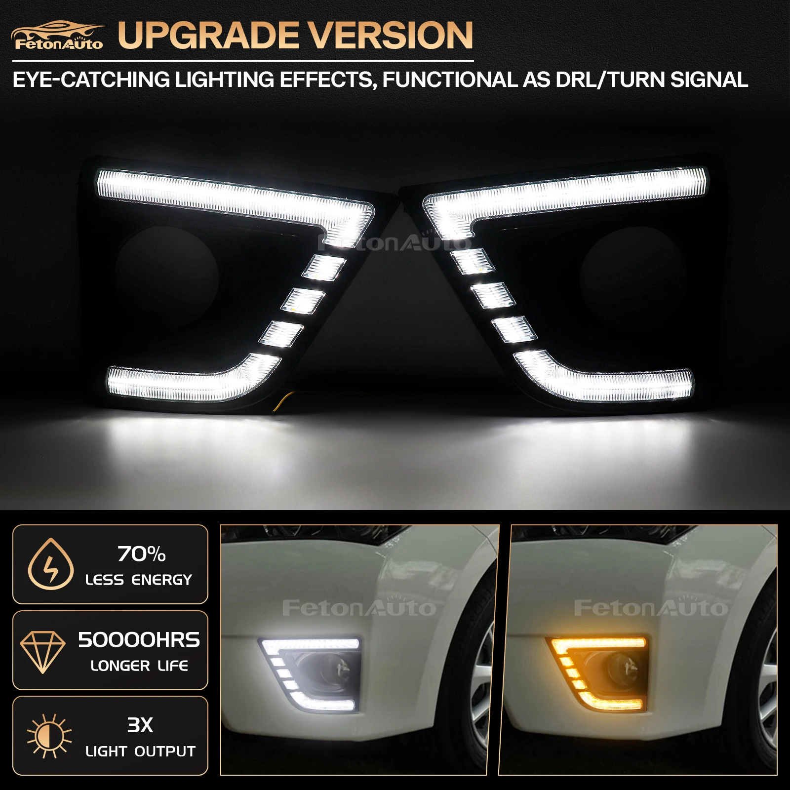 LED Car Daytime Running Light DRL White Amber Turn Signal Light For Toyota Corolla Altis  2014-2017