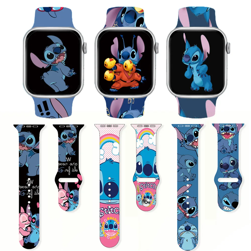 Disney Stitch-Correa de silicona para Apple Watch, pulsera de 42mm, 44mm, 45mm, 38mm, 41mm para iWatch 4 5 6 7 SE