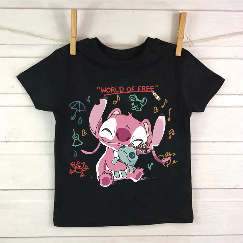 New Kawaii Lilo Stitch Cartoon T Shirt Children Kids Stitch Cute Manga T-shirt Graphic Lilo and Stitch Tshirt Girl Boy Top Tees