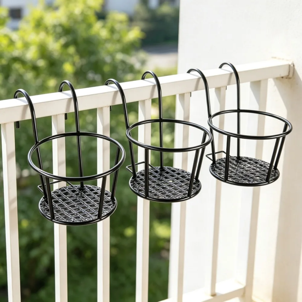 3Pcs Iron Art Metal Railing Flower Pot Hanging Basket Holder Indoor Outdoor Plant Hanger Balcony Garden Decor Rack