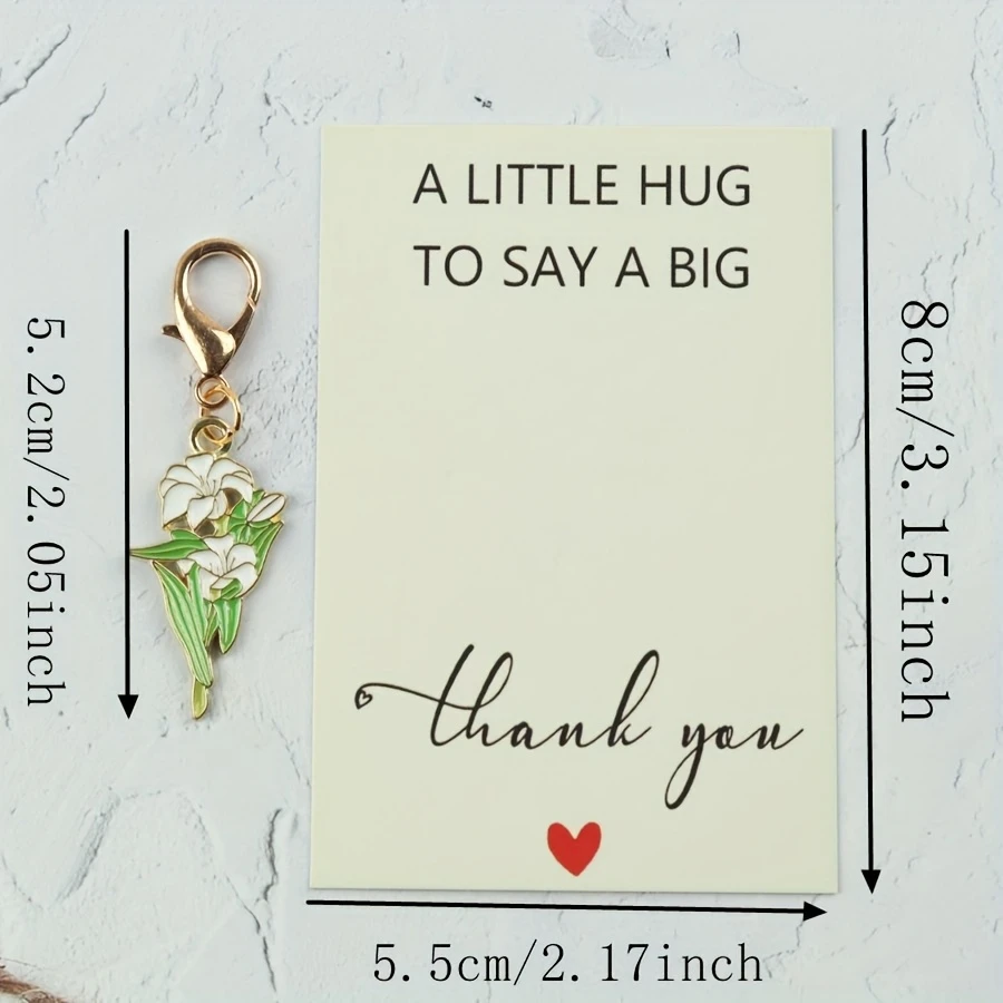 8pcs Colorful Alloy Enamel Flower Keychain Set with Thank You Red Heart Card, Rose Lily Sunflower Gift for Couples Christmas Val