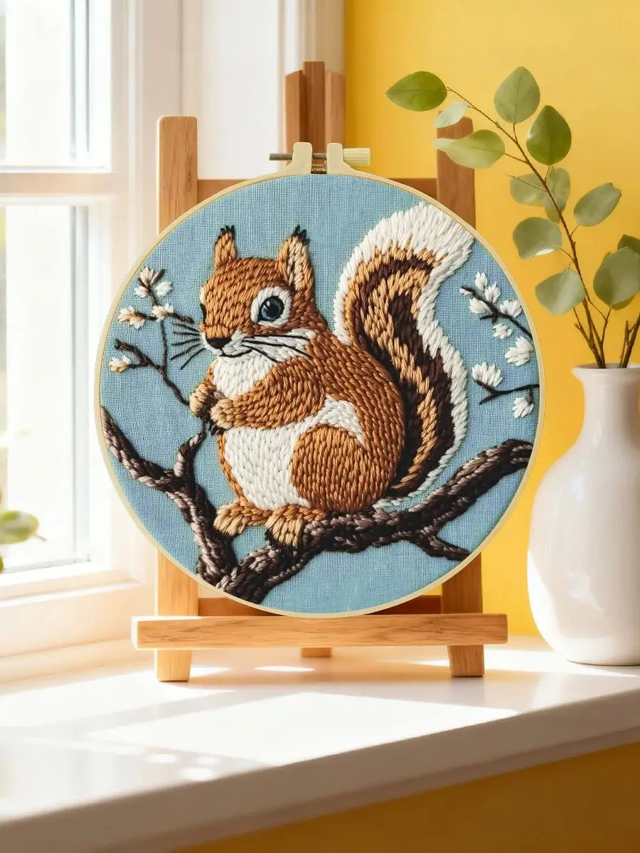 1 Stück 20X20CM/15X15CM 7,87/6,3 Zoll Eichhörnchen-Stickerei-Starter-Kit DIY-Kit DIY-Stickerei-Set Handarbeiten Nadelkunst – Detail 6