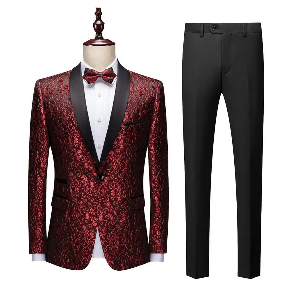 

Men Blazers 2 Pieces Sets Formal Suit Single Buckle Shining Skin-touch Party Wearing Stage Performance Men Suit Set Men Clothes