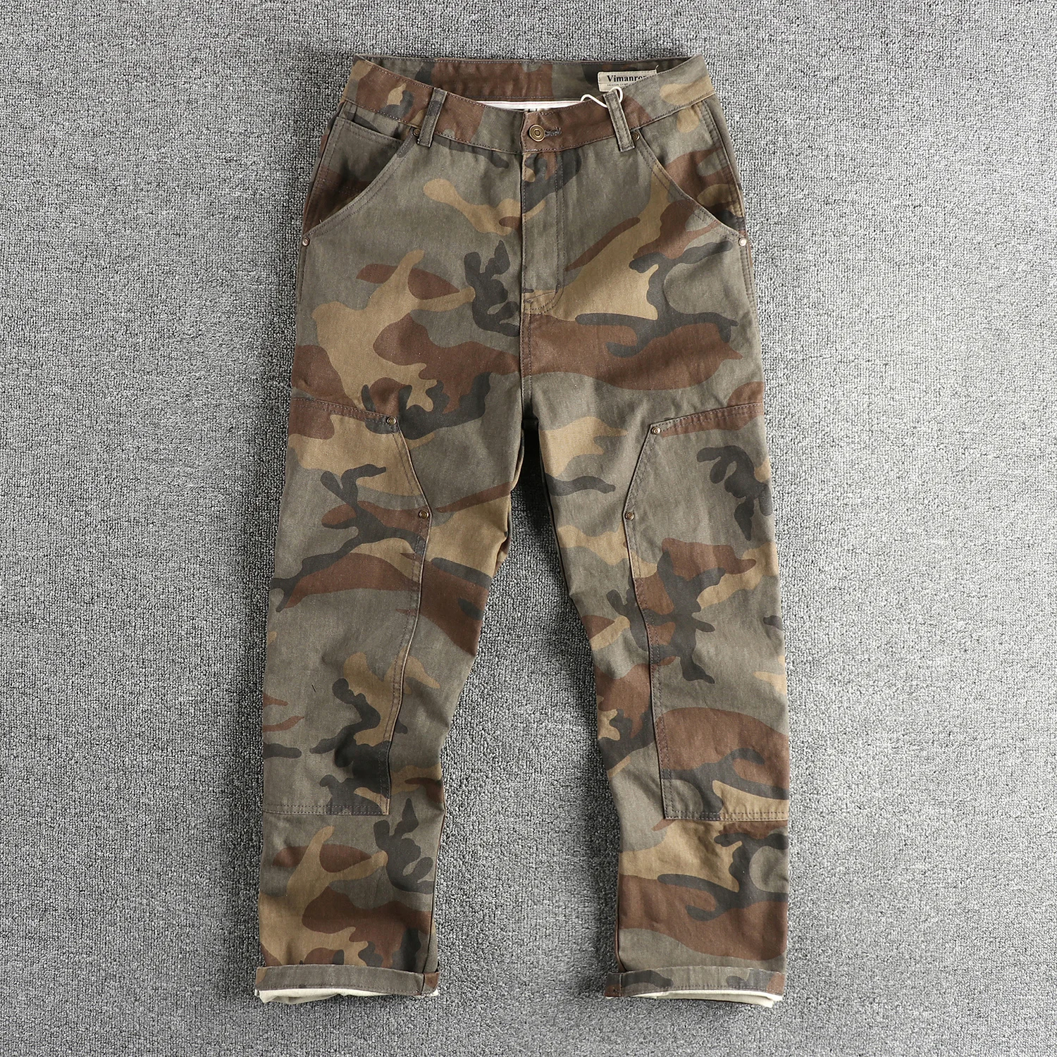 2024 Autumn New American Rerto Woven Twill Camouflage Cargo Pants Men's Simple 100% Cotton Washed Loose Straight Casual Trousers