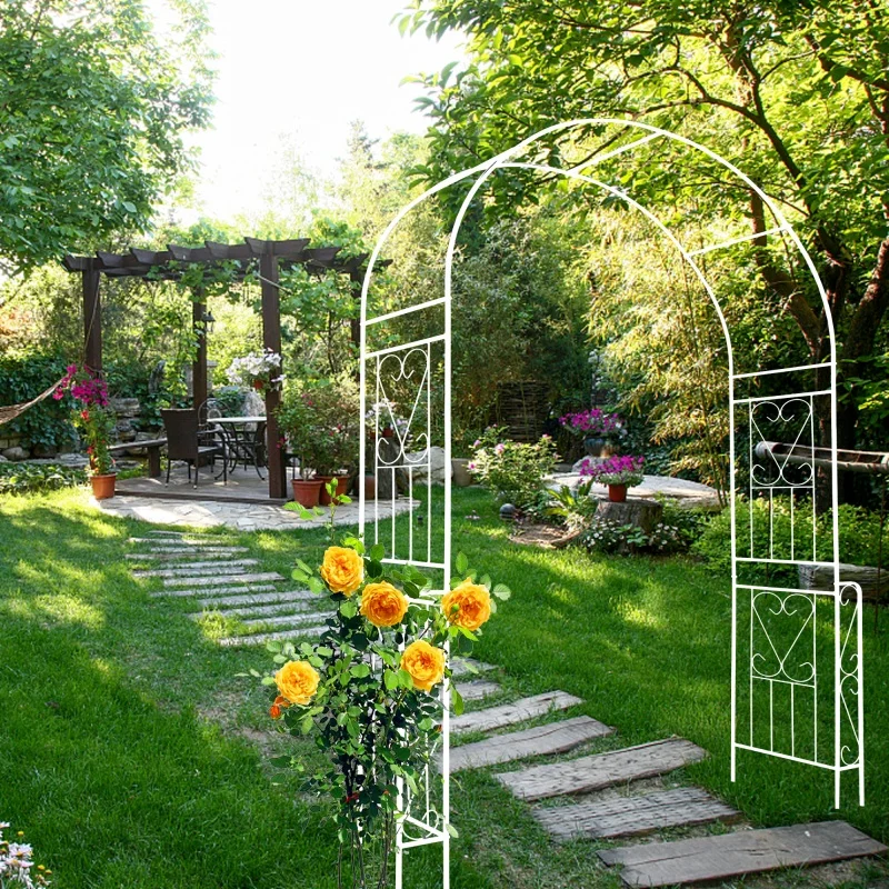 1 metal garden arch, outdoor decor home garden yard garden decor for climbing plants and outdoor flower stands White