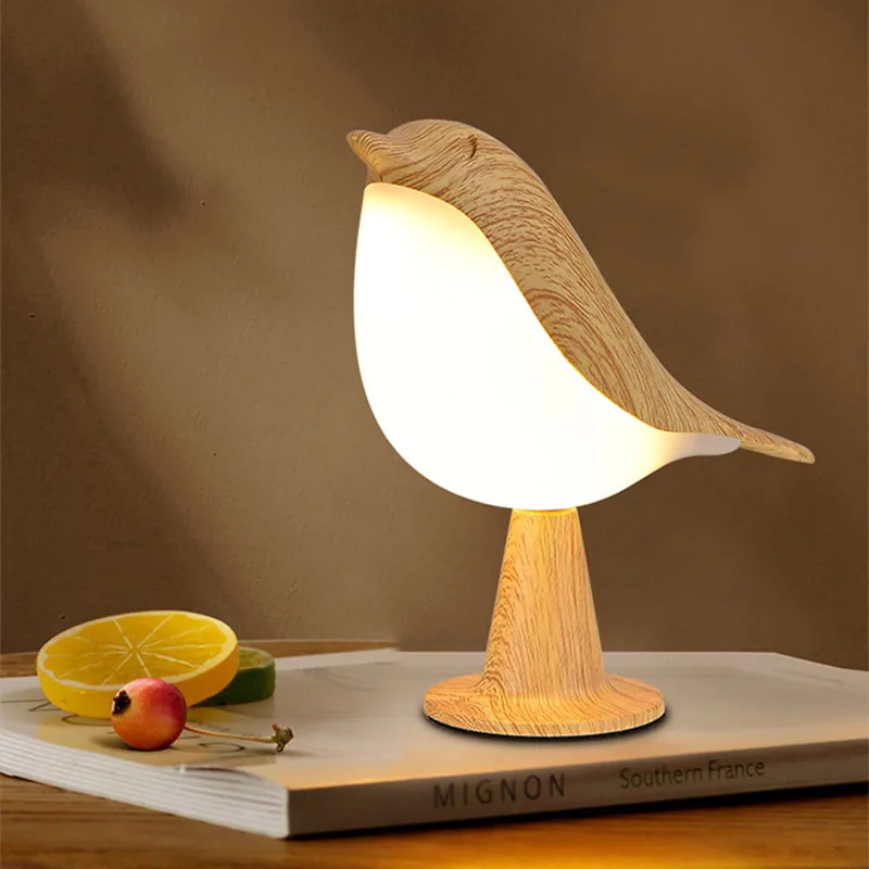 

3 Colors Bedside Lamp Creative Touch Switch Wooden Bird Night Lights Dimming Brightness Bedroom Table Reading Lamp Decor Home
