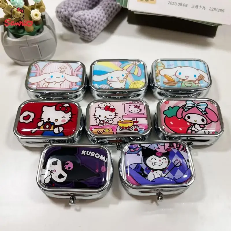 

Sanrio Mini Sealed Subpackage Boxs Portable Jewelry Box with Hd Mirror Travel Jewelry Organizer Multi-Function Storage Box Gifts
