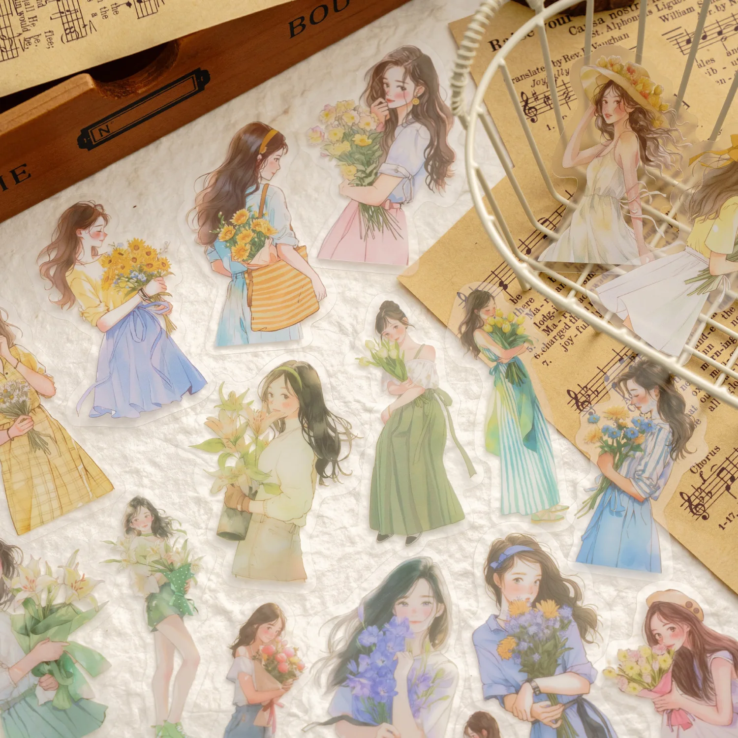 

30Pcs Cute Fashion Flower Girls Scrapbooking Stickers DIY Junk Journal Planner Collage Sticker Diary Album Character Decoration