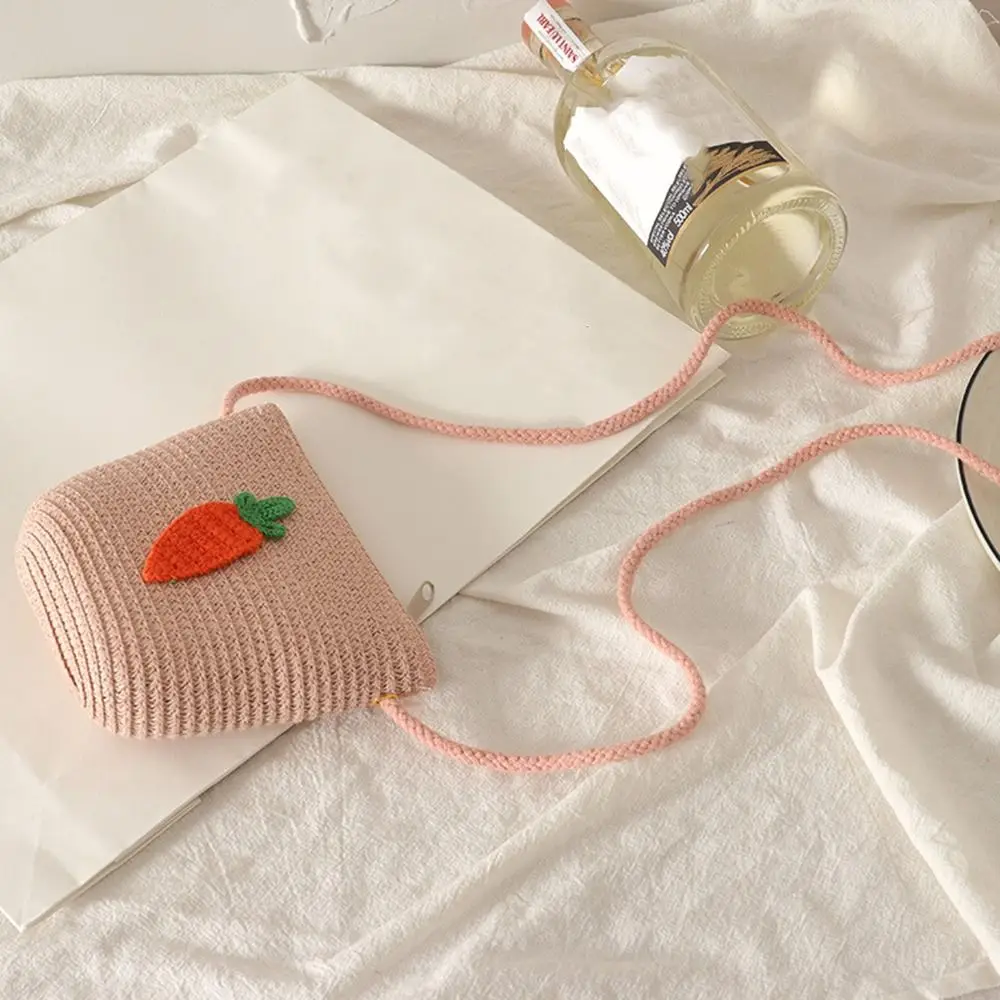 Fashion Straw Children's Straw Beach Bag Casual Heart Pattern Crossbody Bag Cute Baby Coin Purse Kids