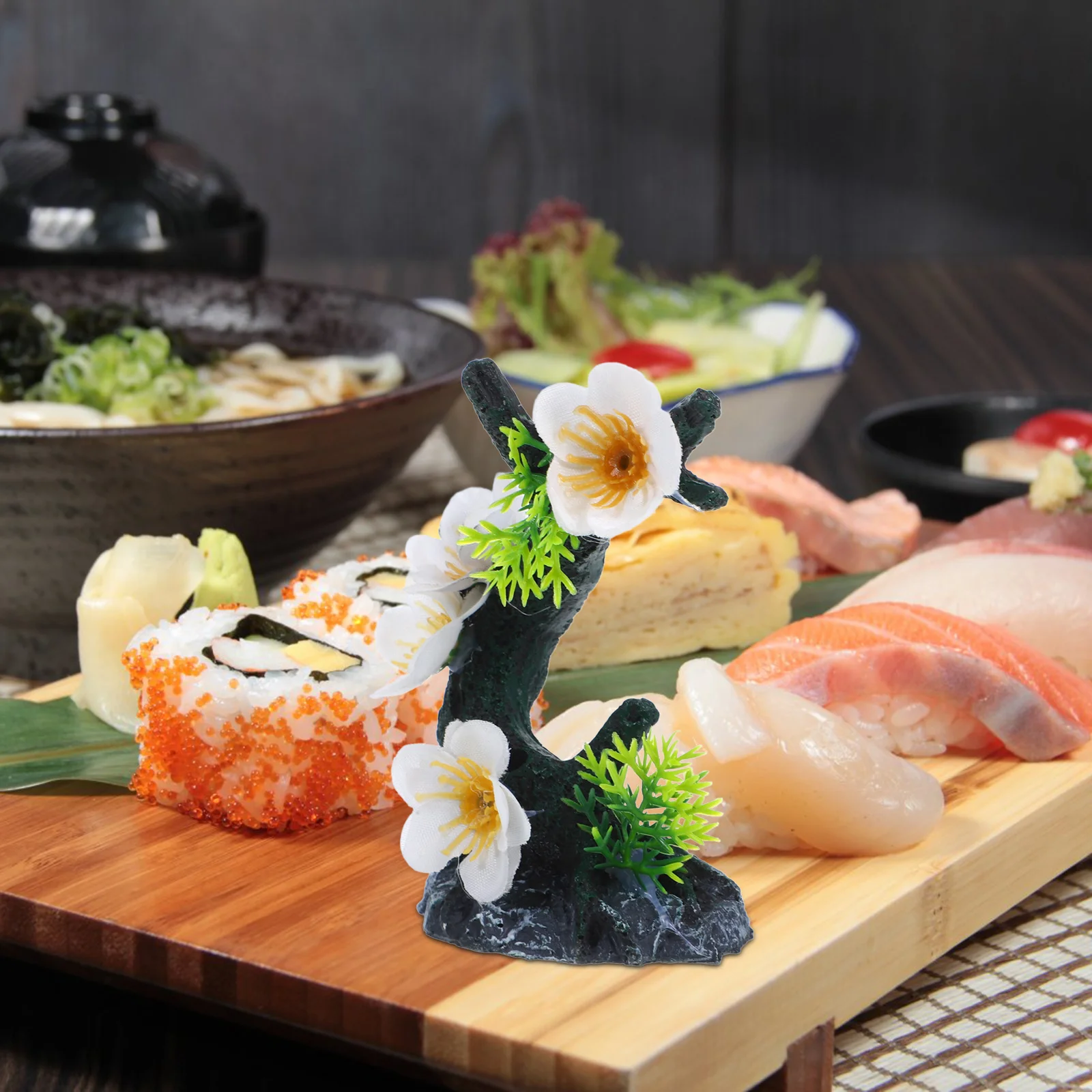 

White Branch Flower Sushi Plate Decoration Realistic Fake Flower Ornament Stable Dining Table Sushi Adornment