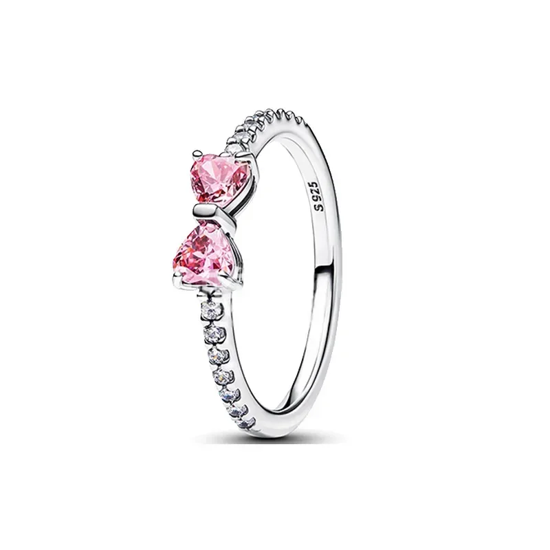 Squisita serie di fiocchi rosa scintillanti impostati in argento sterling 925 classico anello orecchino collana semplici gioielli da donna regali a sorpresa