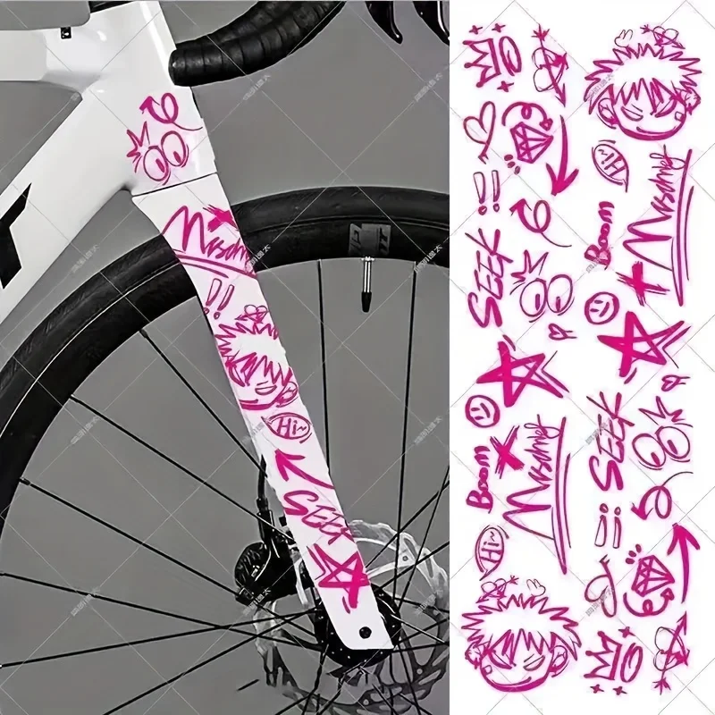 1SET Multi-Style Fahrradrahmen-Dekor-Aufkleber-Set, wasserdichter Vinyl-Aufkleber mit Graffiti-Kuhmuster-Cartoon-Mustern