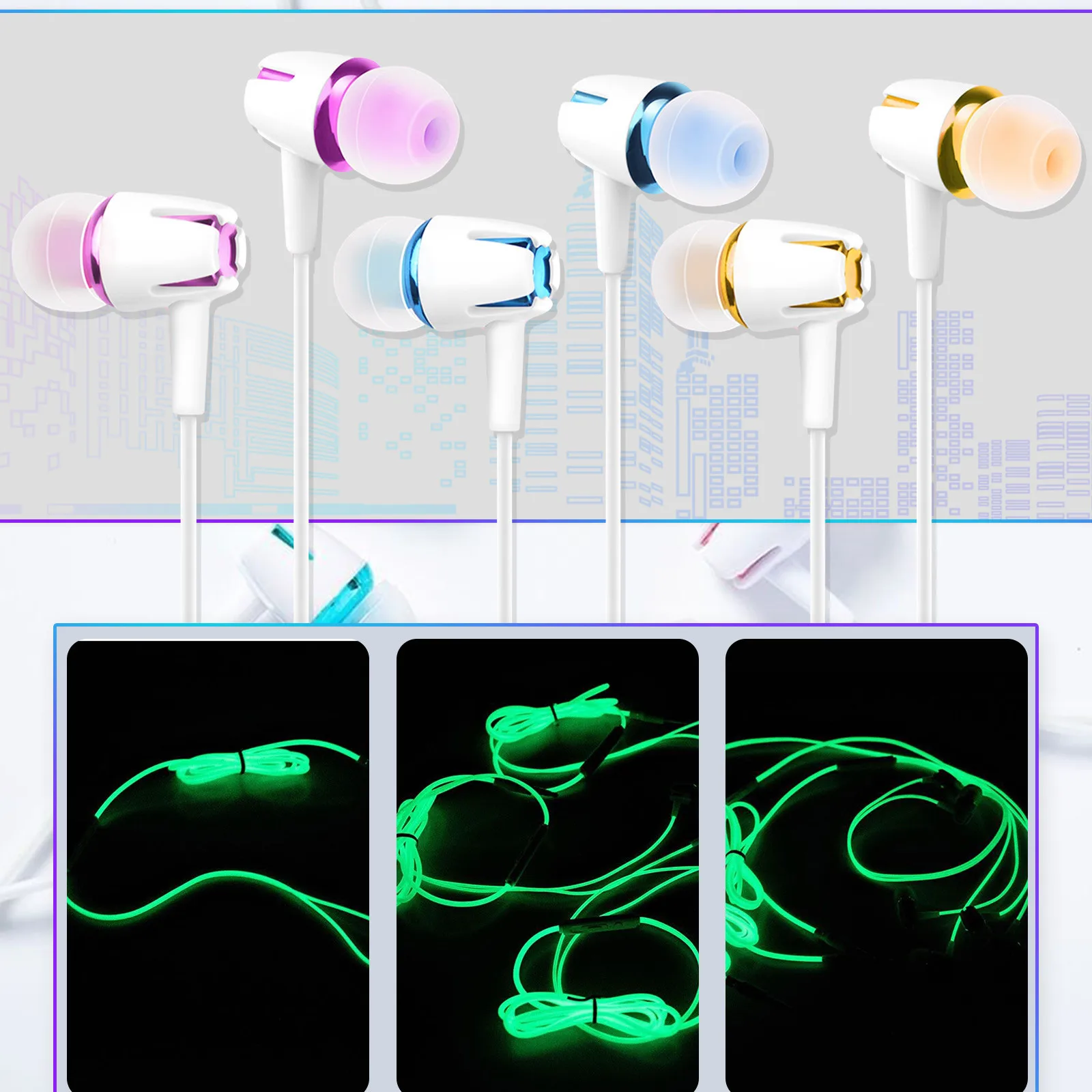 Universal Luminous Earphone In Ear Earphone Wired Headset By Wire With Microphone Call Tuning Bass Luminous Earphone Hot Sale