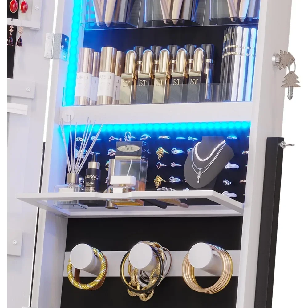 LED Jewelry Armoire With Full Length Mirror 47.2” H Mirror Jewelry Cabinet With Lights Modern Living Room Furniture Home