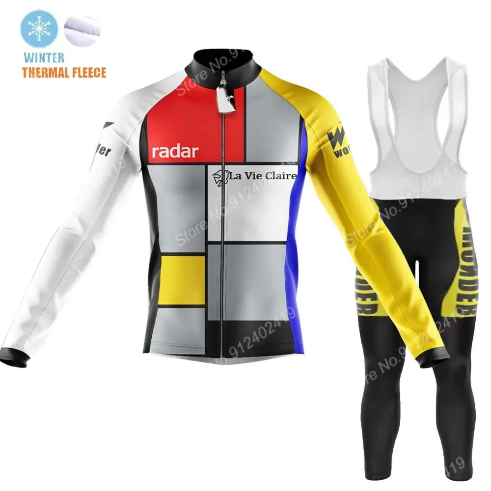 Winter La Vie Claire 2023 Mens Retro Cycling Jersey Set Clothing Suit Long Sleeve MTB Bike Road Pants Bib Ropa Ciclismo