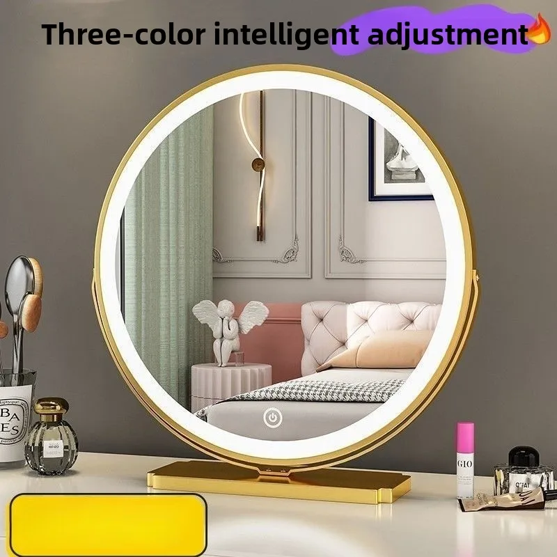 Internet Celebrity Make-up-Spiegel, Desktop-Desktop, 360 Grad drehbar, Plug-in, Multifunktions-Smart-Spiegel mit Licht, LED-Waschtisch