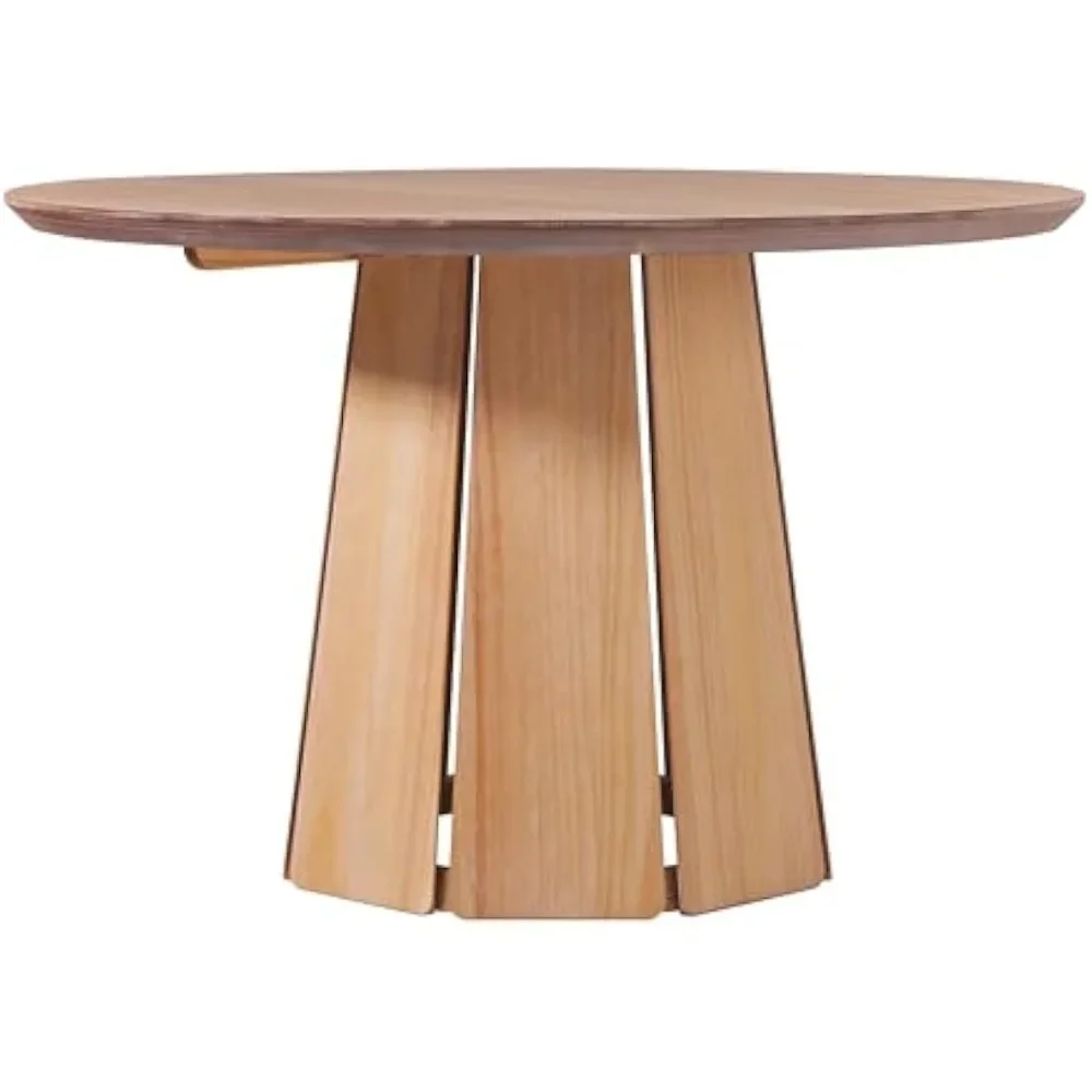 

Modern Paneled-Wood Pedestal Base Round Top Dining Table, 48 Inch, Cerused White|