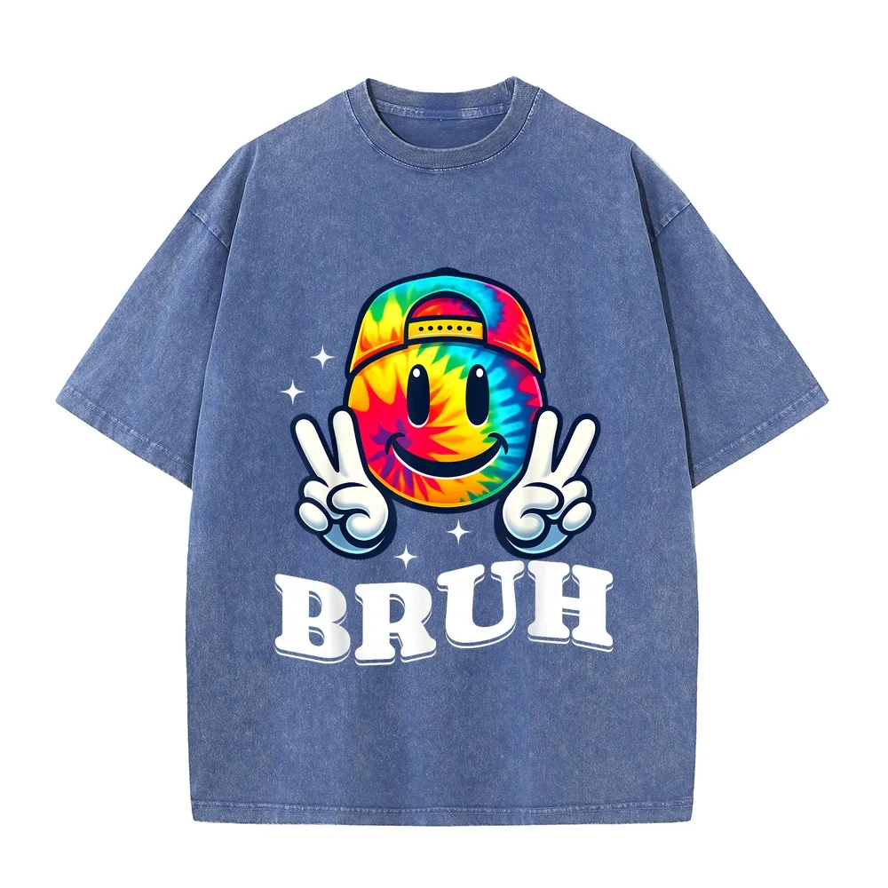 Peace Bruh for Girls Kids Boys Tie Dye Retro Groovy Birthday T-Shirt Haikyuu Camisas De Hombre Ropa Yellow Graphic Tee Cotton T