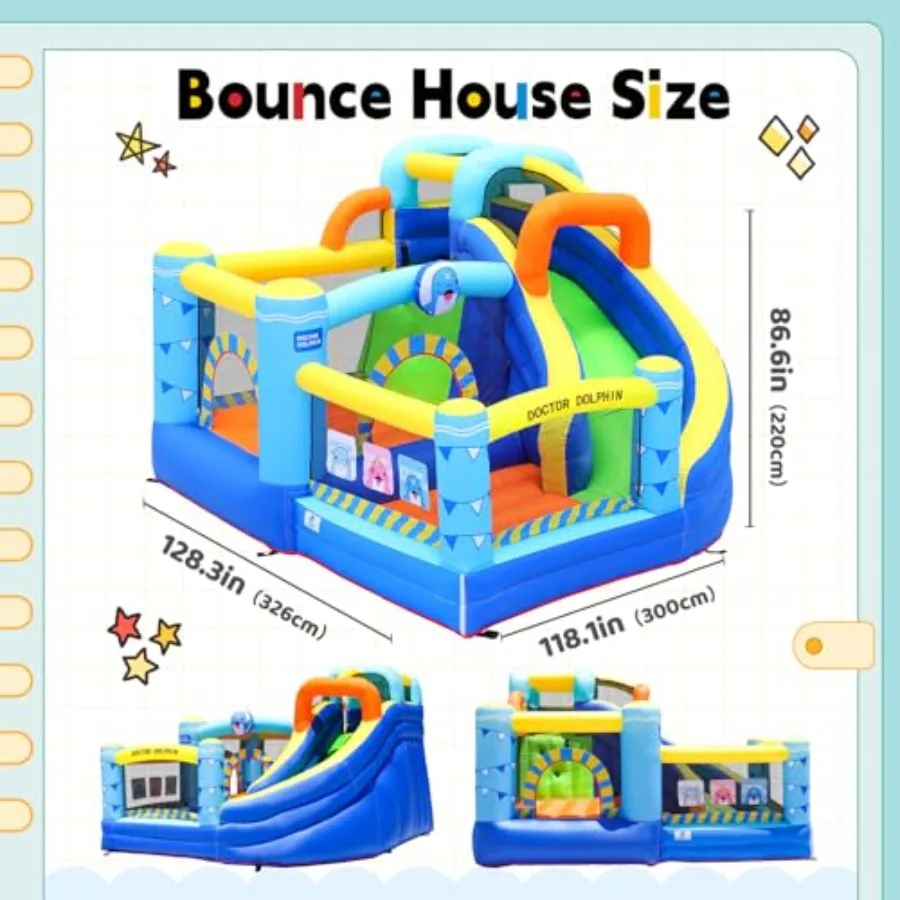 Inflatable Bounce House for Kids, Indoor Bouncy House, Inflatable Bouncy Castle, Kids Bounce House with Slide, Jump House Outdoo